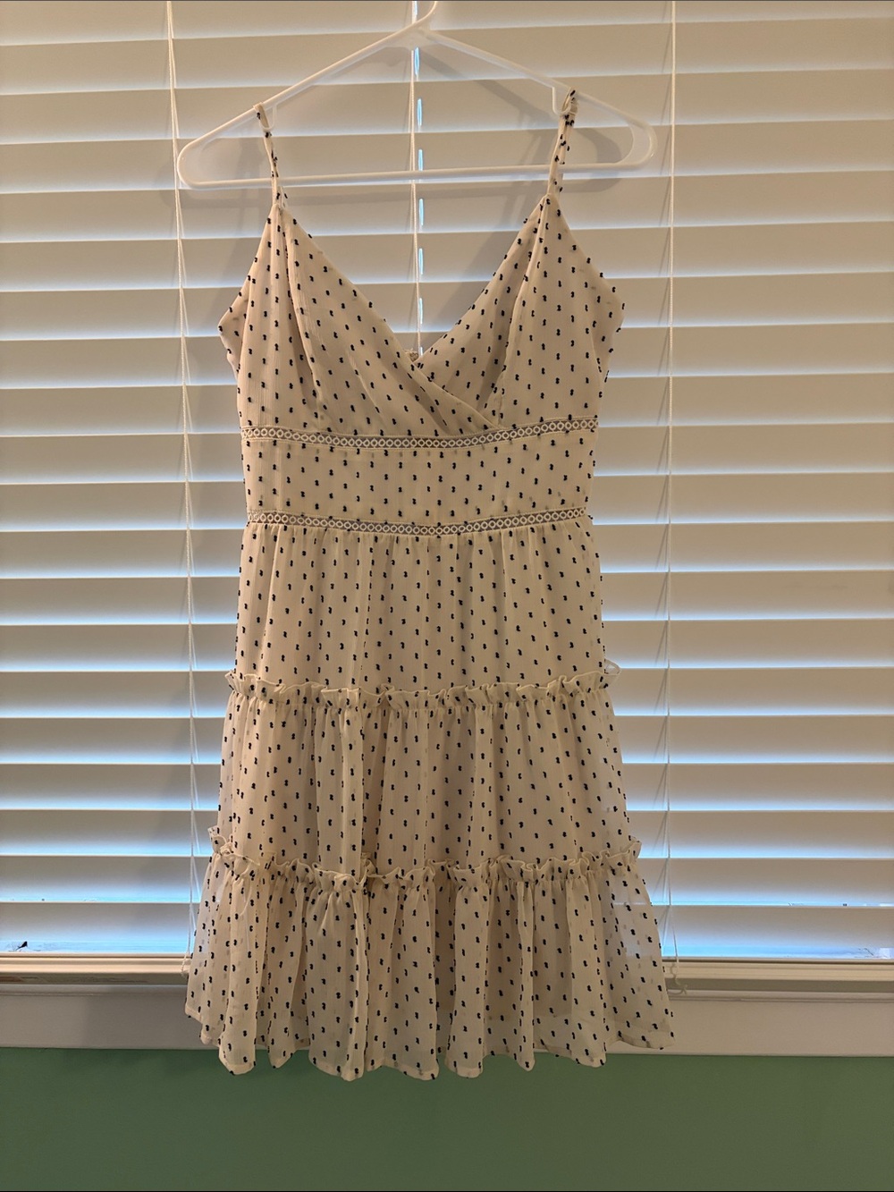 Francesca's Cream Mini Dress with Navy Dot Print